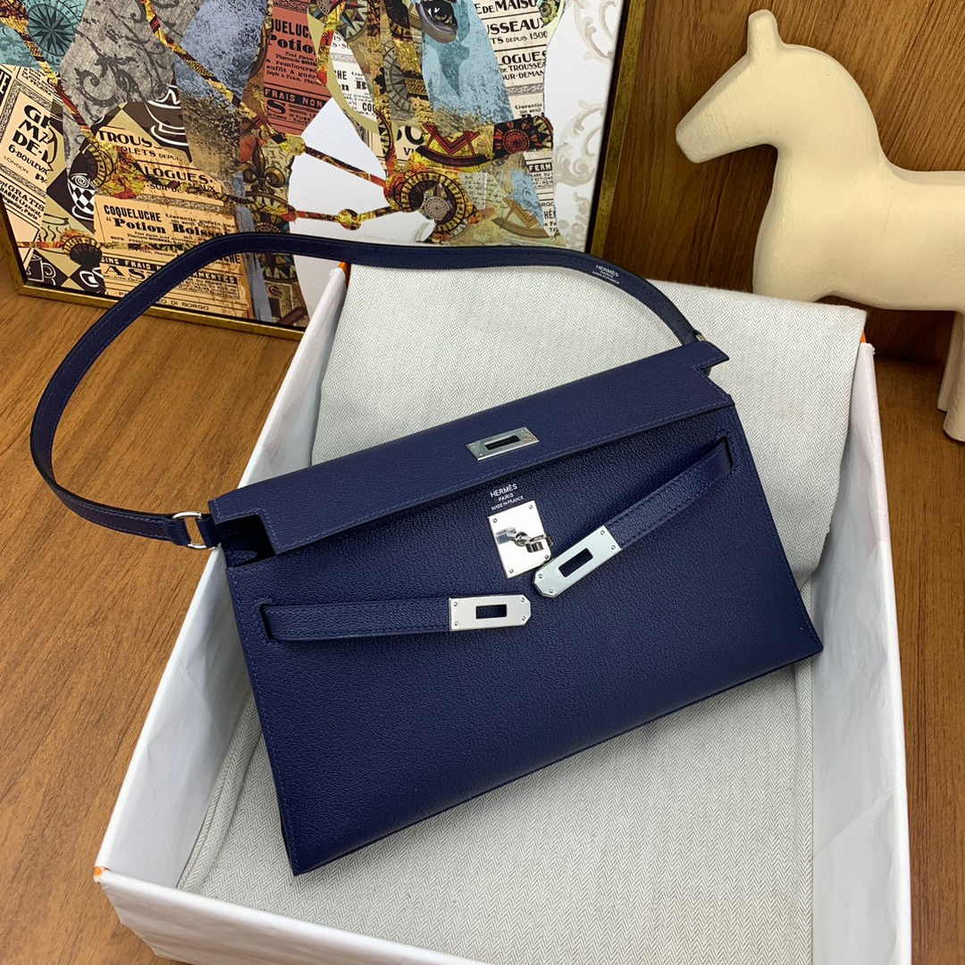 Hermes Kelly Bag Silver Hardware with Elan Navy Blue Leather