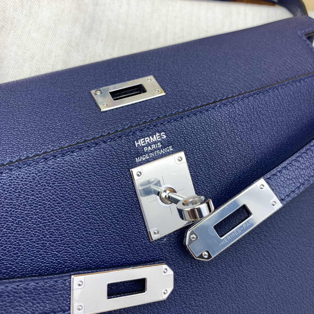 Hermes Kelly Bag Silver Hardware with Elan Navy Blue Leather