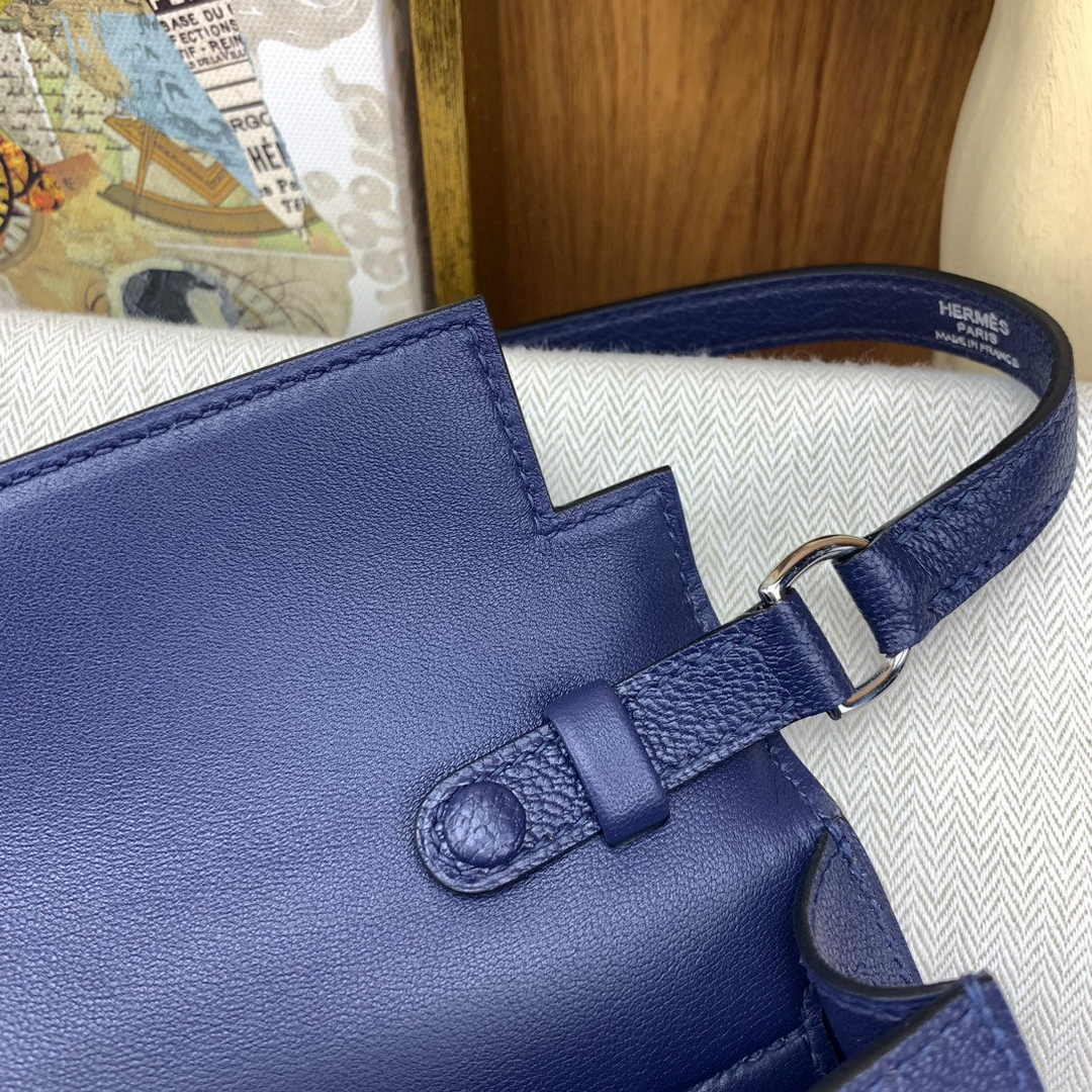 Hermes Kelly Bag Silver Hardware with Elan Navy Blue Leather