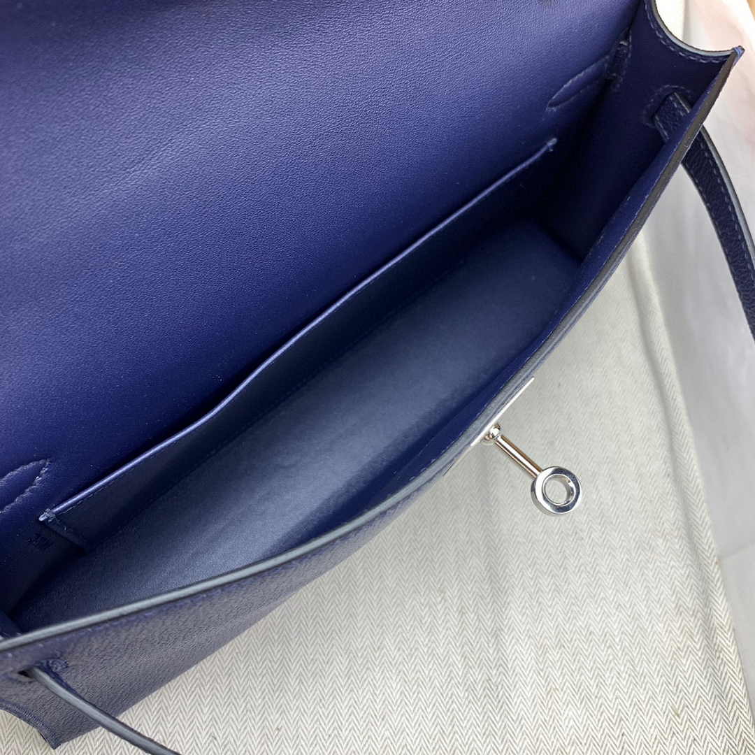 Hermes Kelly Bag Silver Hardware with Elan Navy Blue Leather