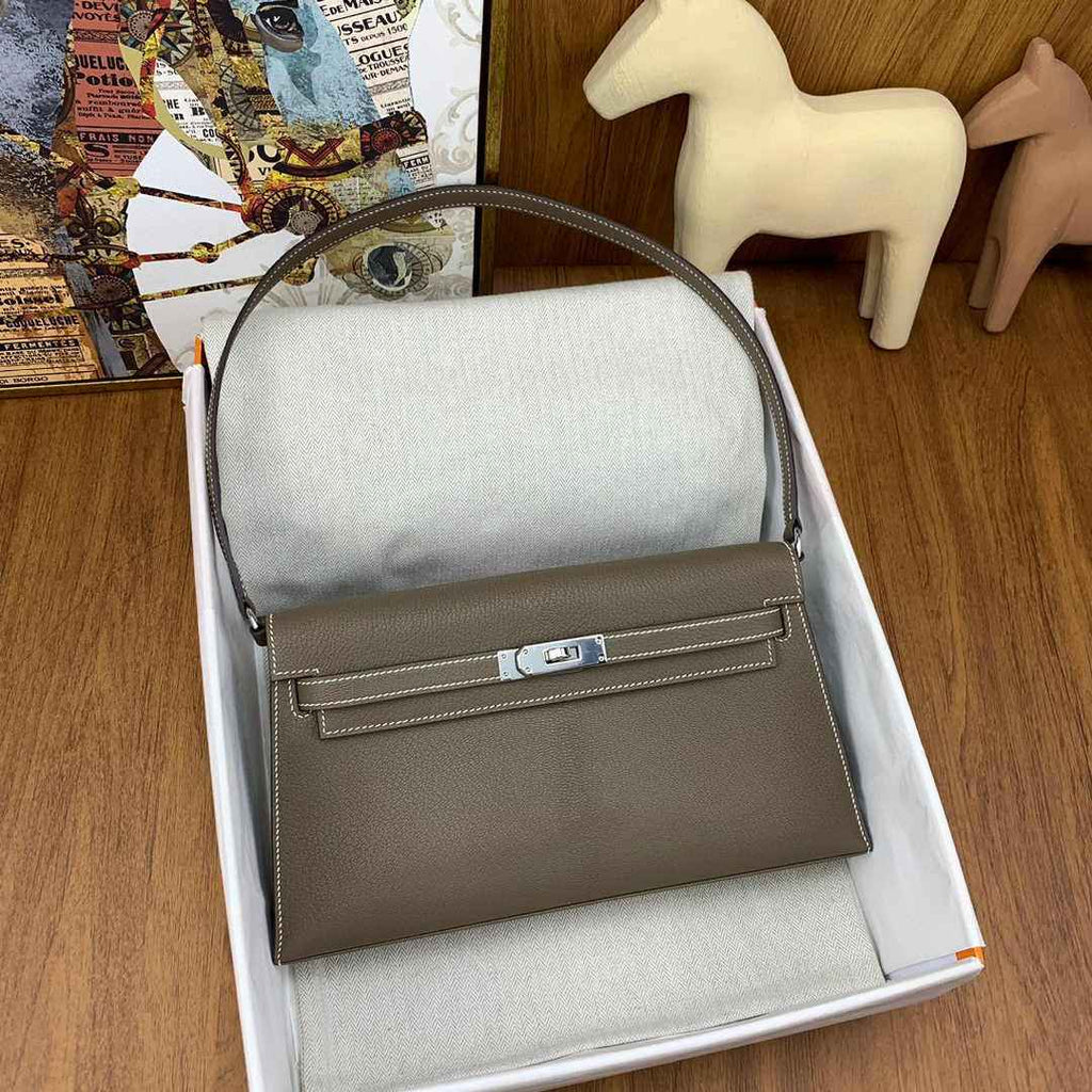 Hermes Kelly Bag Silver Hardware with Elan Gray Leather