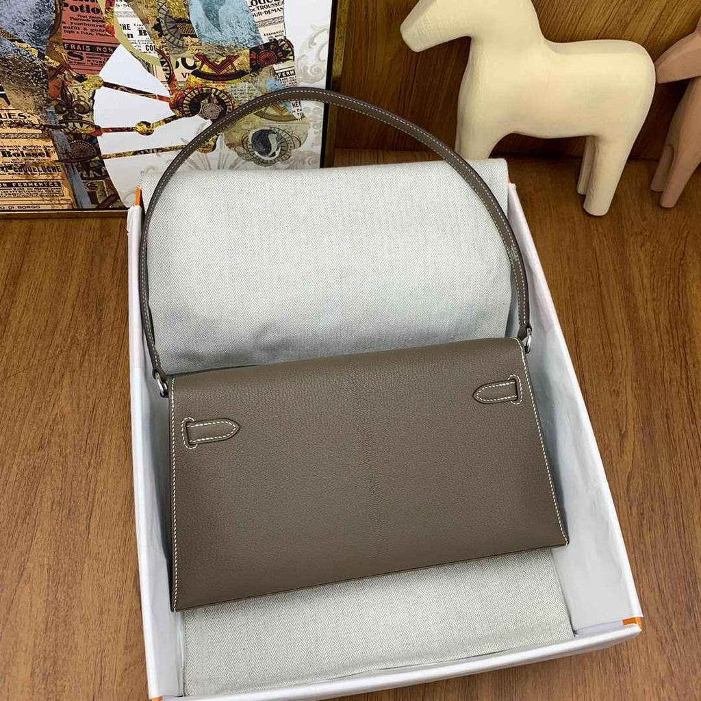 Hermes Kelly Bag Silver Hardware with Elan Gray Leather