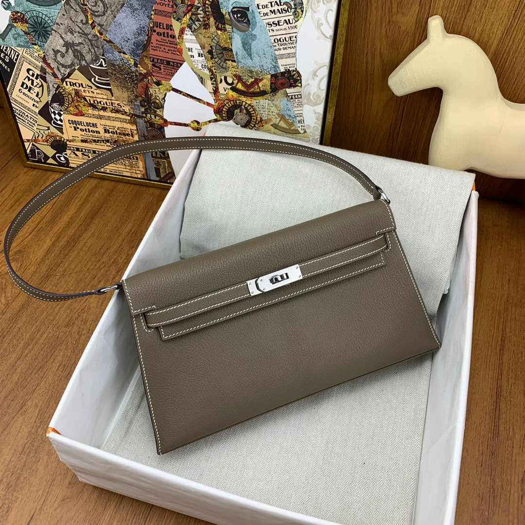 Hermes Kelly Bag Silver Hardware with Elan Gray Leather