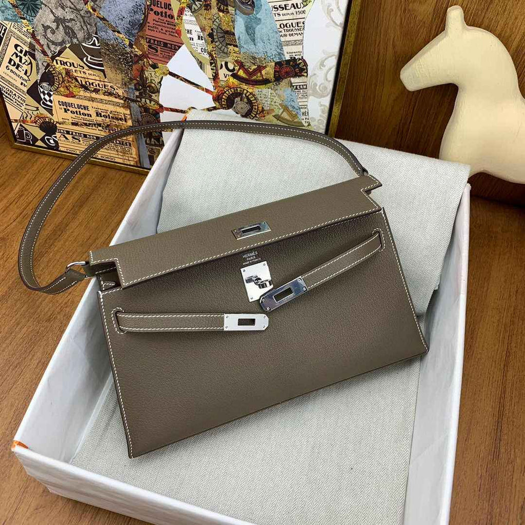 Hermes Kelly Bag Silver Hardware with Elan Gray Leather