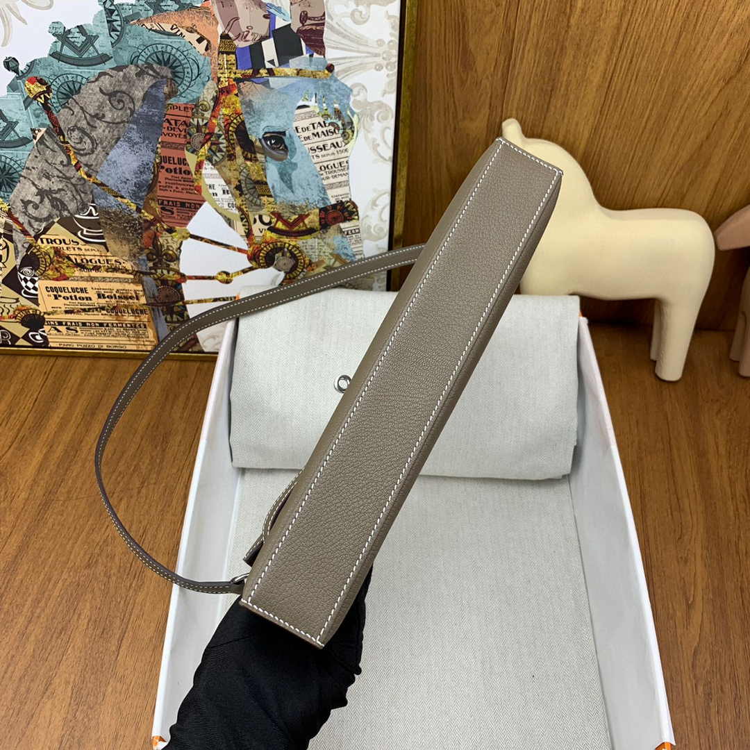 Hermes Kelly Bag Silver Hardware with Elan Gray Leather