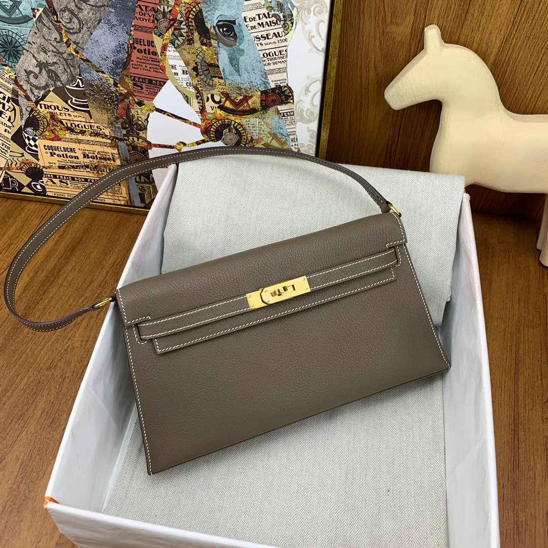 Hermes Kelly Bag Gold Hardware with Elan Gray Leather