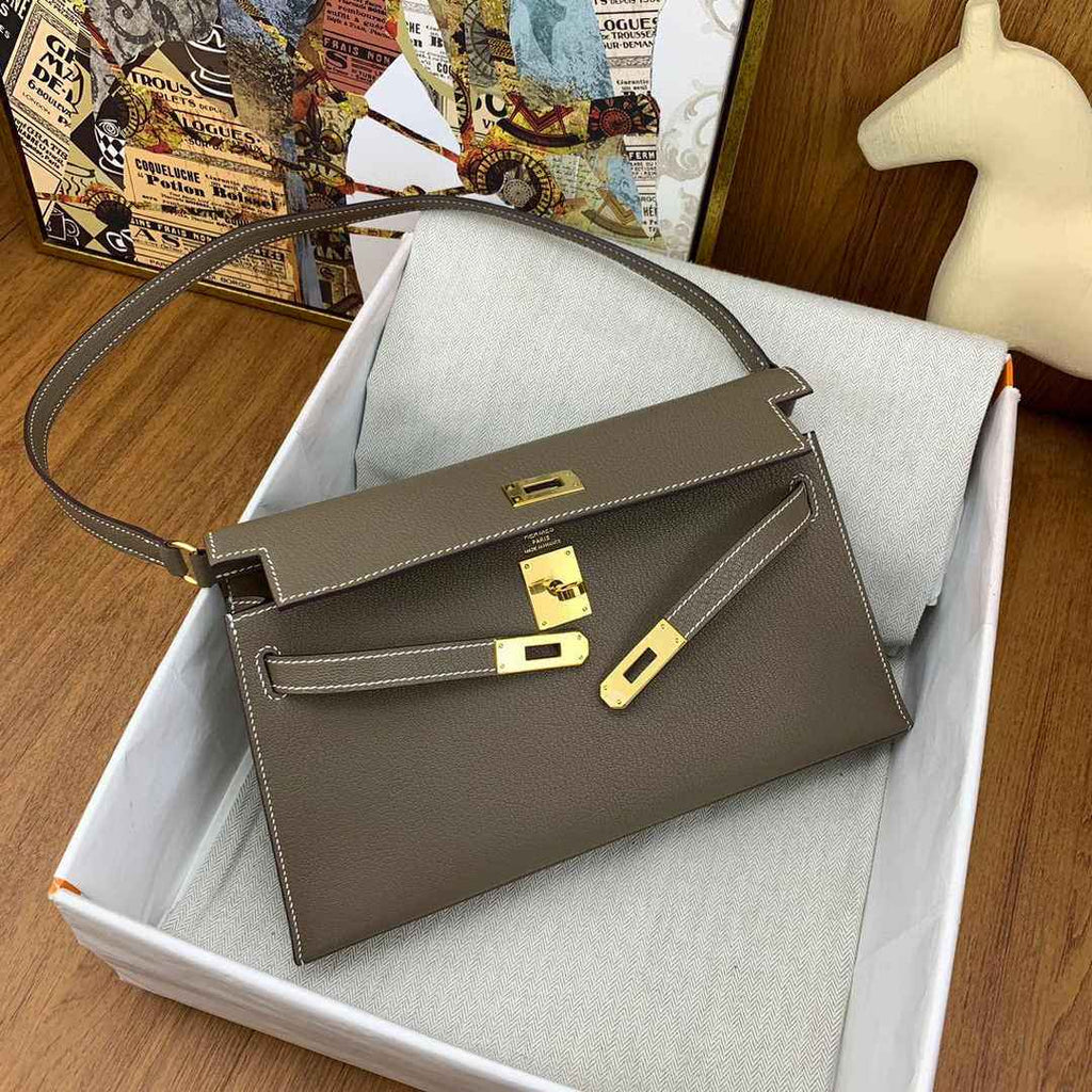 Hermes Kelly Bag Gold Hardware with Elan Gray Leather