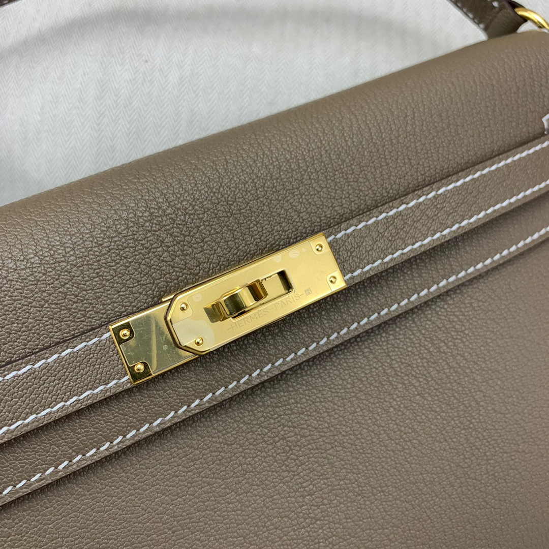 Hermes Kelly Bag Gold Hardware with Elan Gray Leather