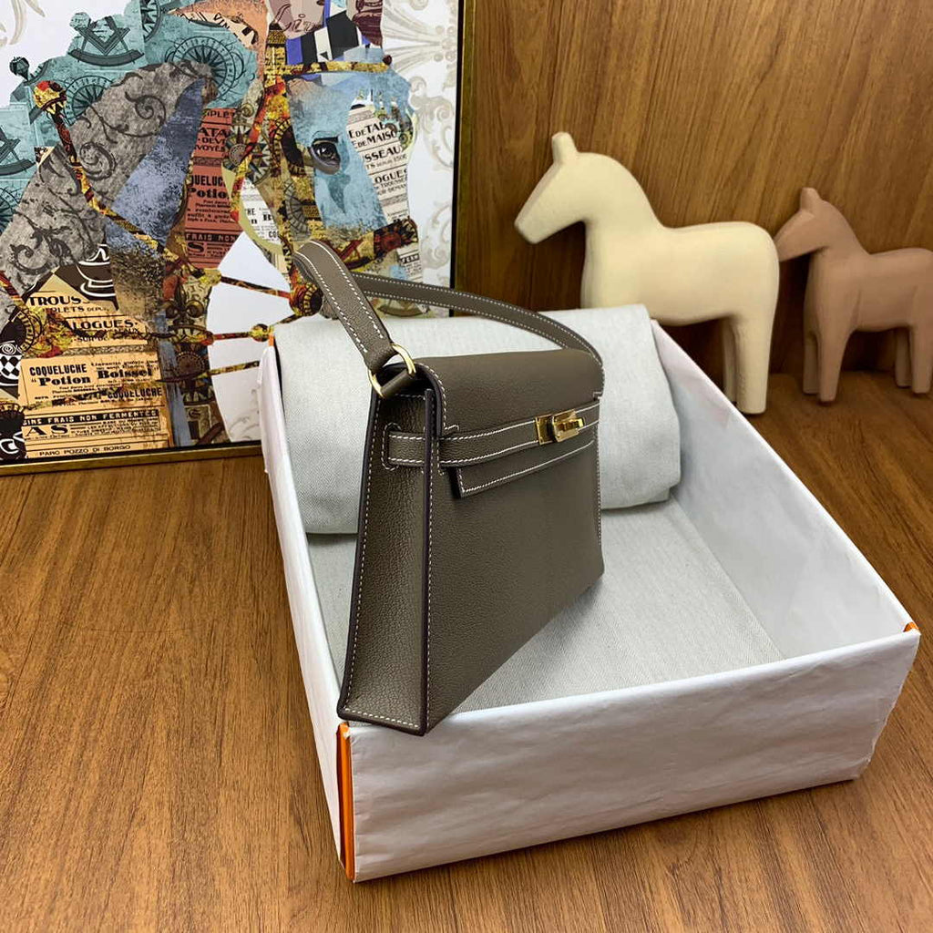 Hermes Kelly Bag Gold Hardware with Elan Gray Leather