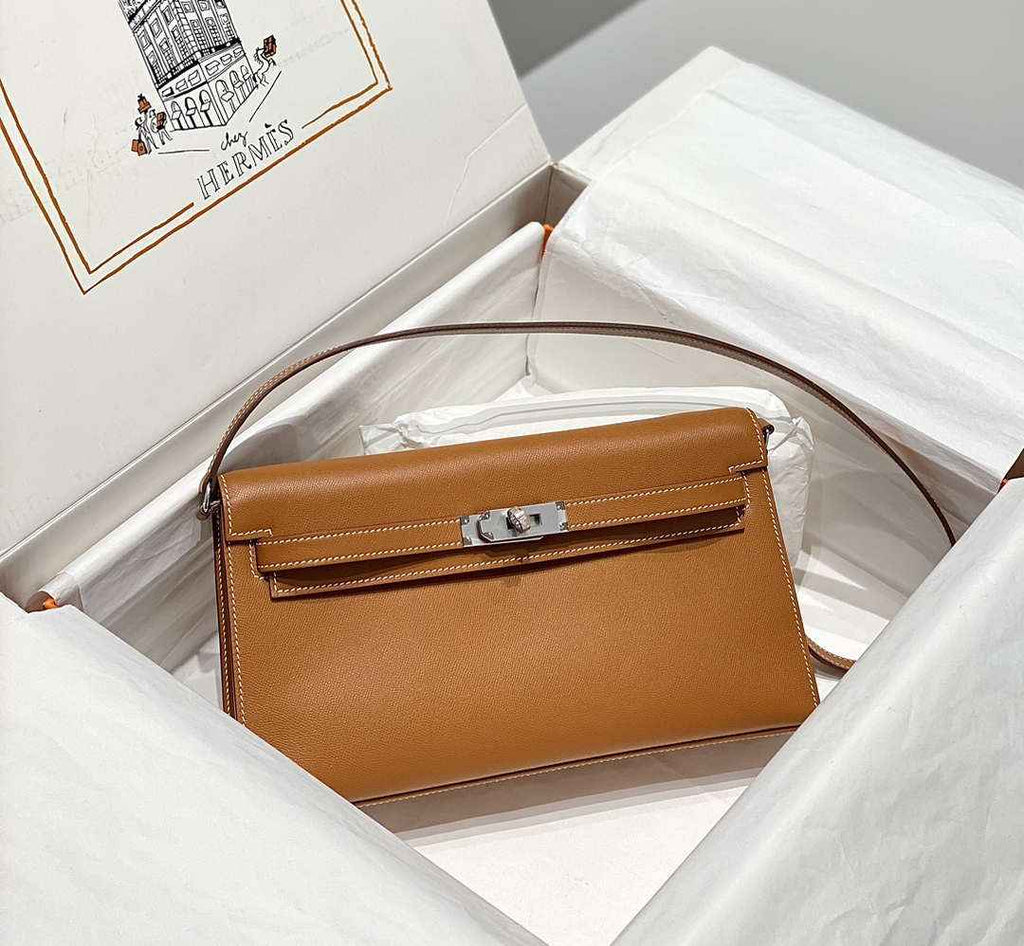 Hermes Kelly Bag Brown Epsom Leather Silver Hardware