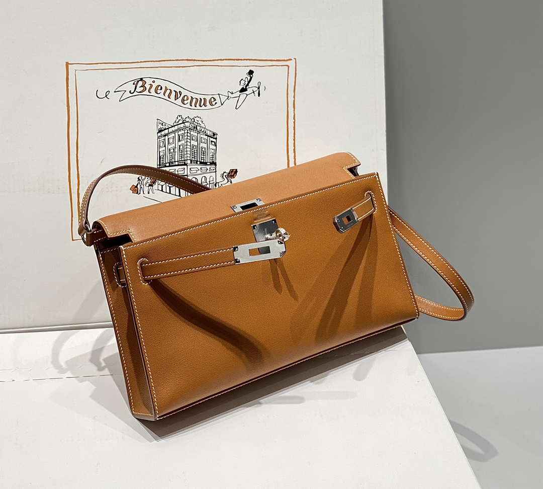 Hermes Kelly Bag Brown Epsom Leather Silver Hardware
