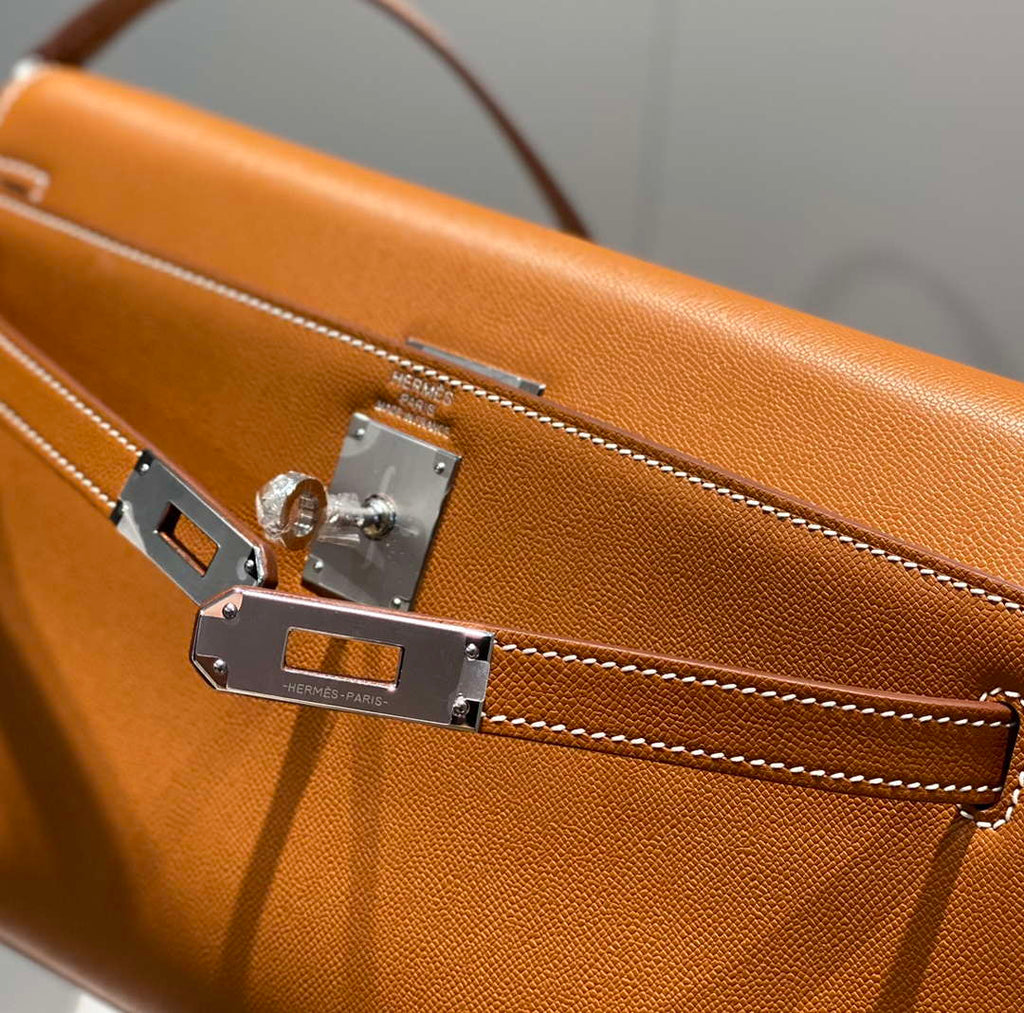Hermes Kelly Bag Brown Epsom Leather Silver Hardware