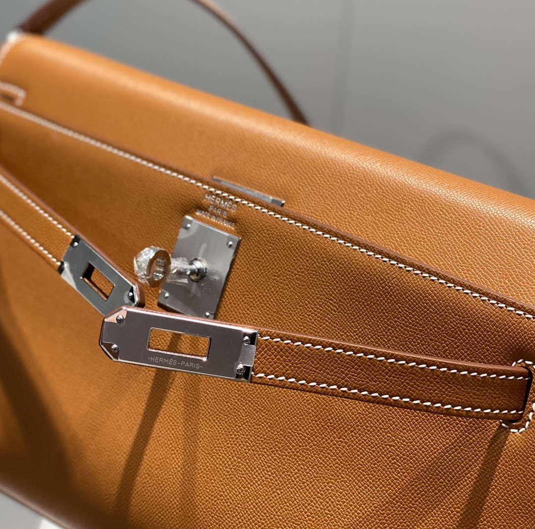 Hermes Kelly Bag Brown Epsom Leather Silver Hardware