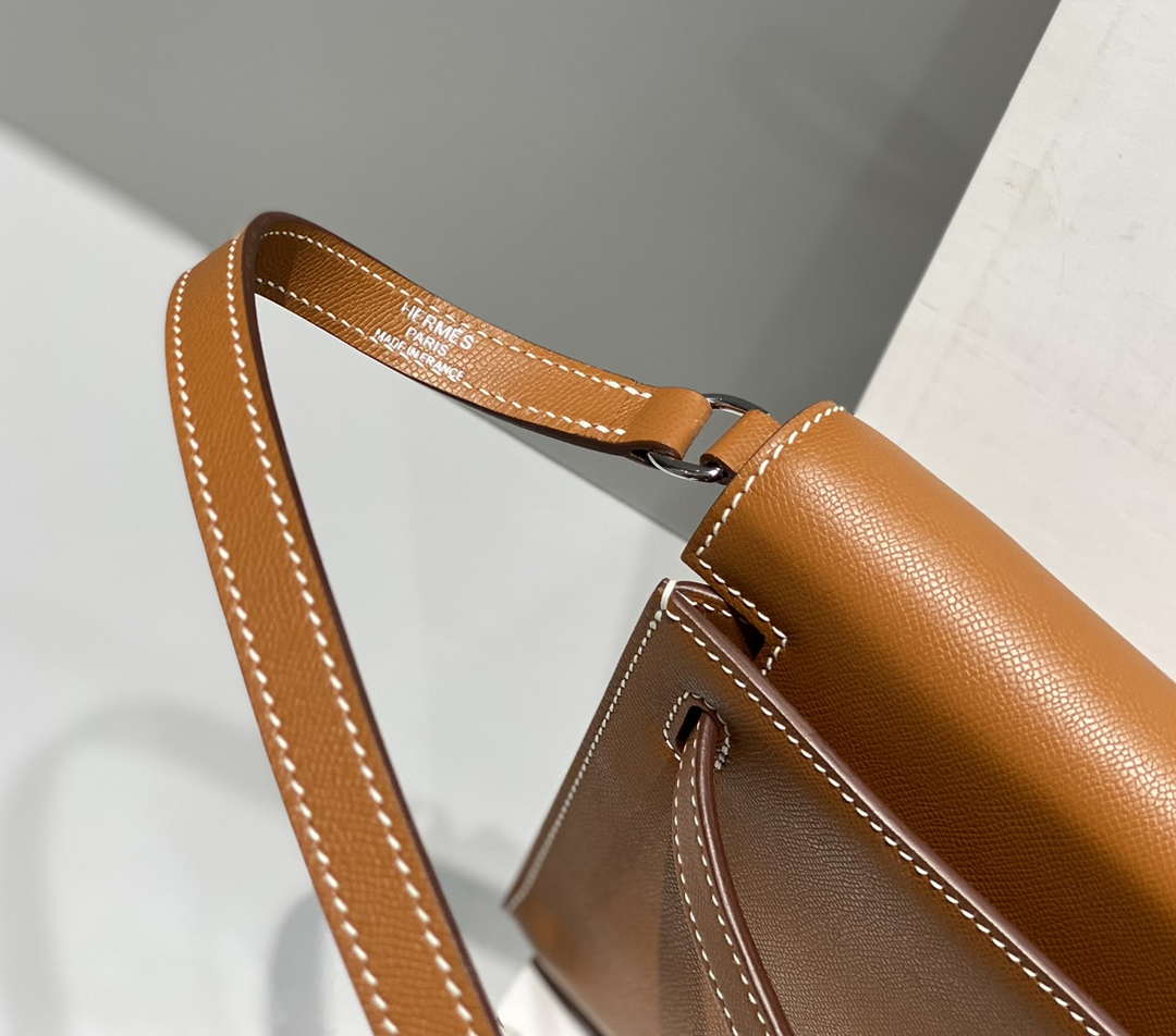 Hermes Kelly Bag Brown Epsom Leather Silver Hardware