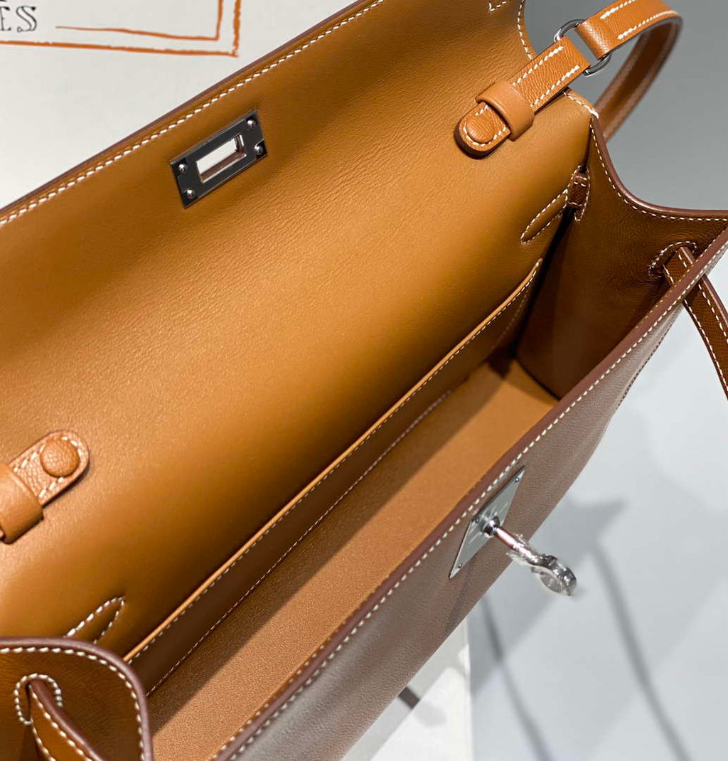 Hermes Kelly Bag Brown Epsom Leather Silver Hardware