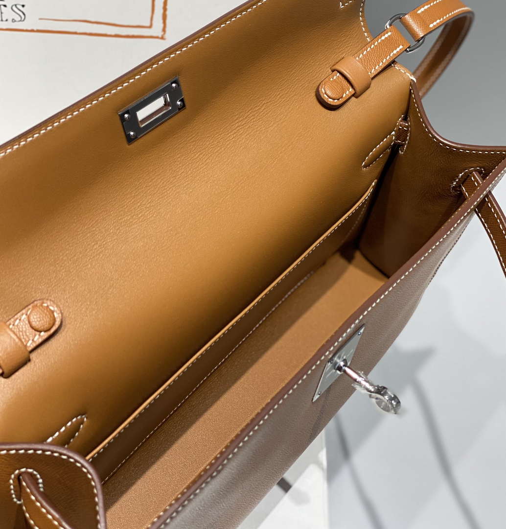 Hermes Kelly Bag Brown Epsom Leather Silver Hardware