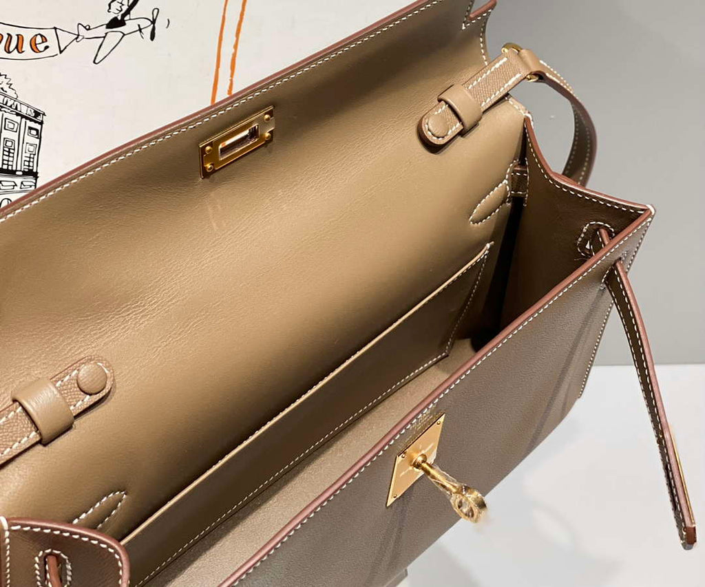 Hermes Kelly Bag Gray Epsom Leather Gold Hardware