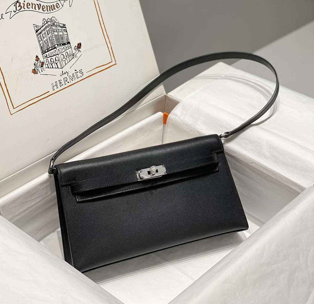 Hermes Kelly Bag Black Epsom Leather Silver Hardware