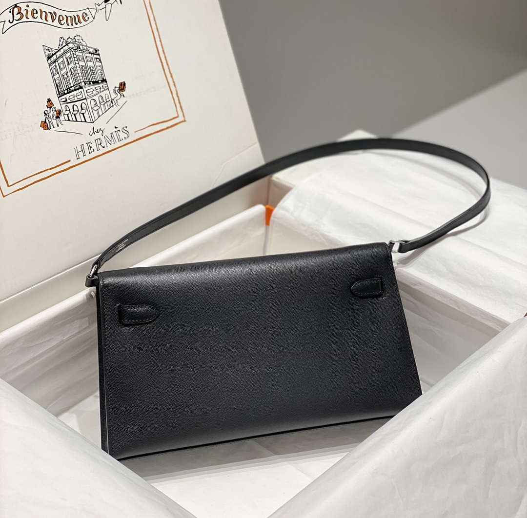 Hermes Kelly Bag Black Epsom Leather Silver Hardware