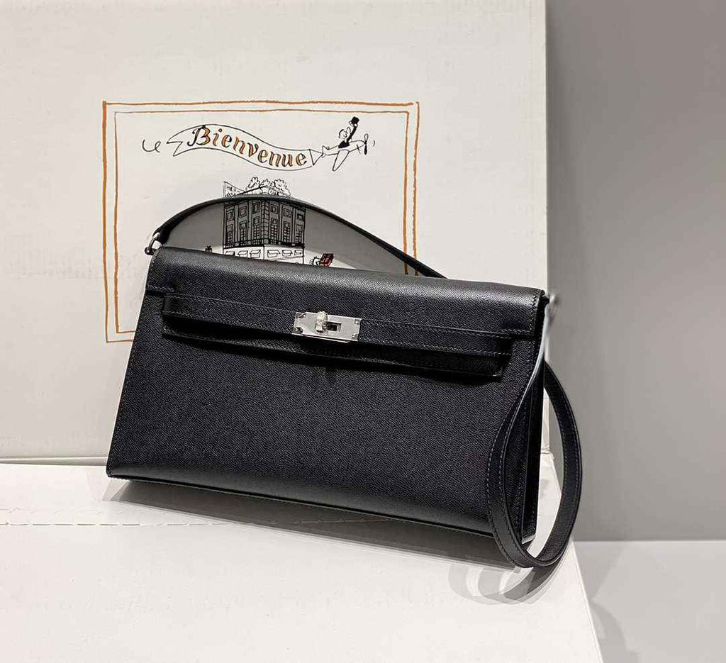Hermes Kelly Bag Black Epsom Leather Silver Hardware