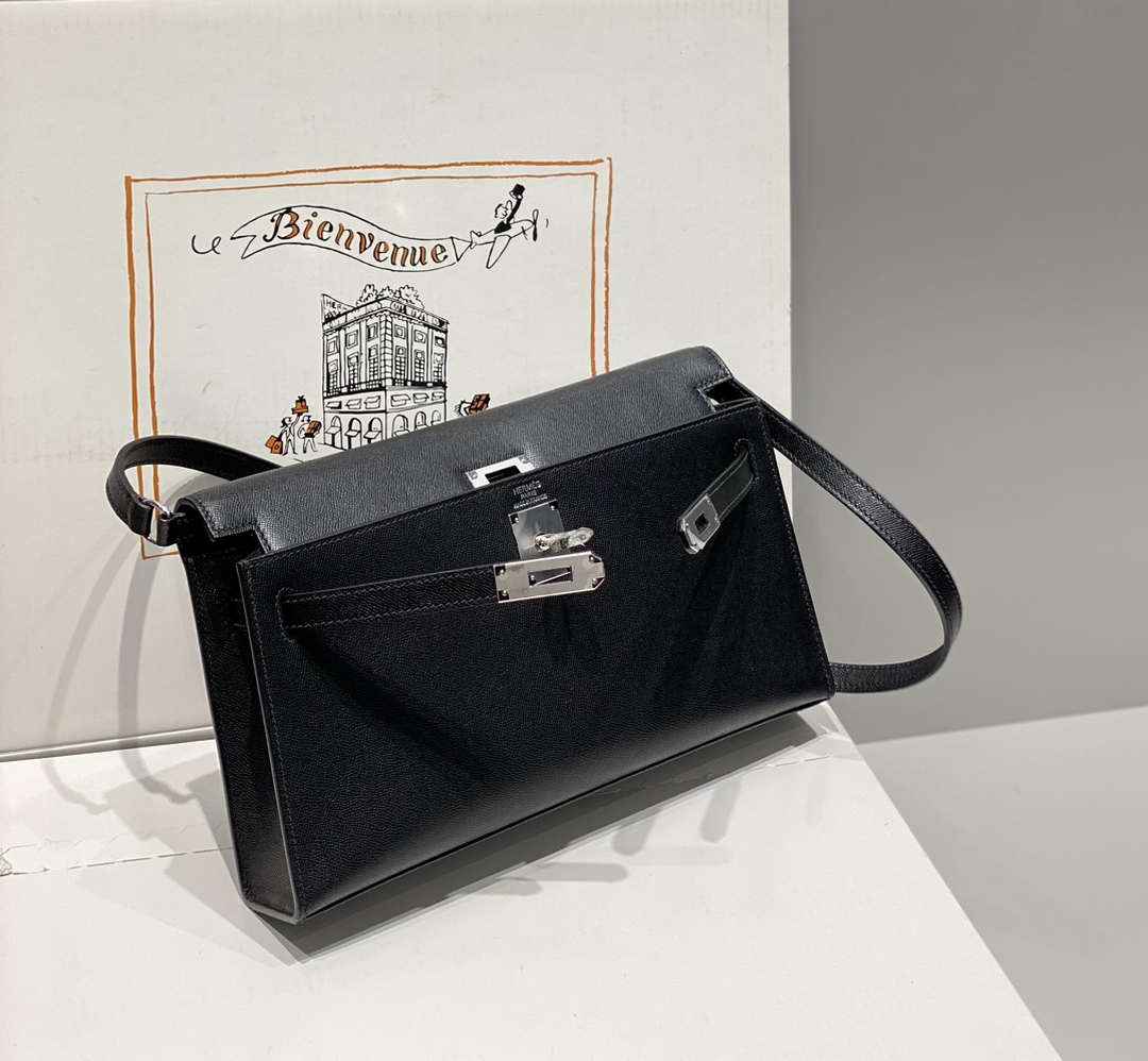 Hermes Kelly Bag Black Epsom Leather Silver Hardware