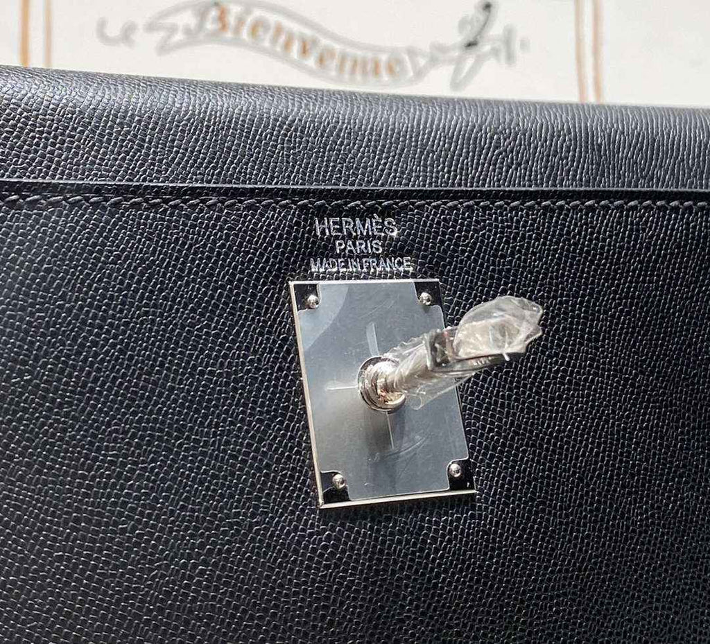 Hermes Kelly Bag Black Epsom Leather Silver Hardware