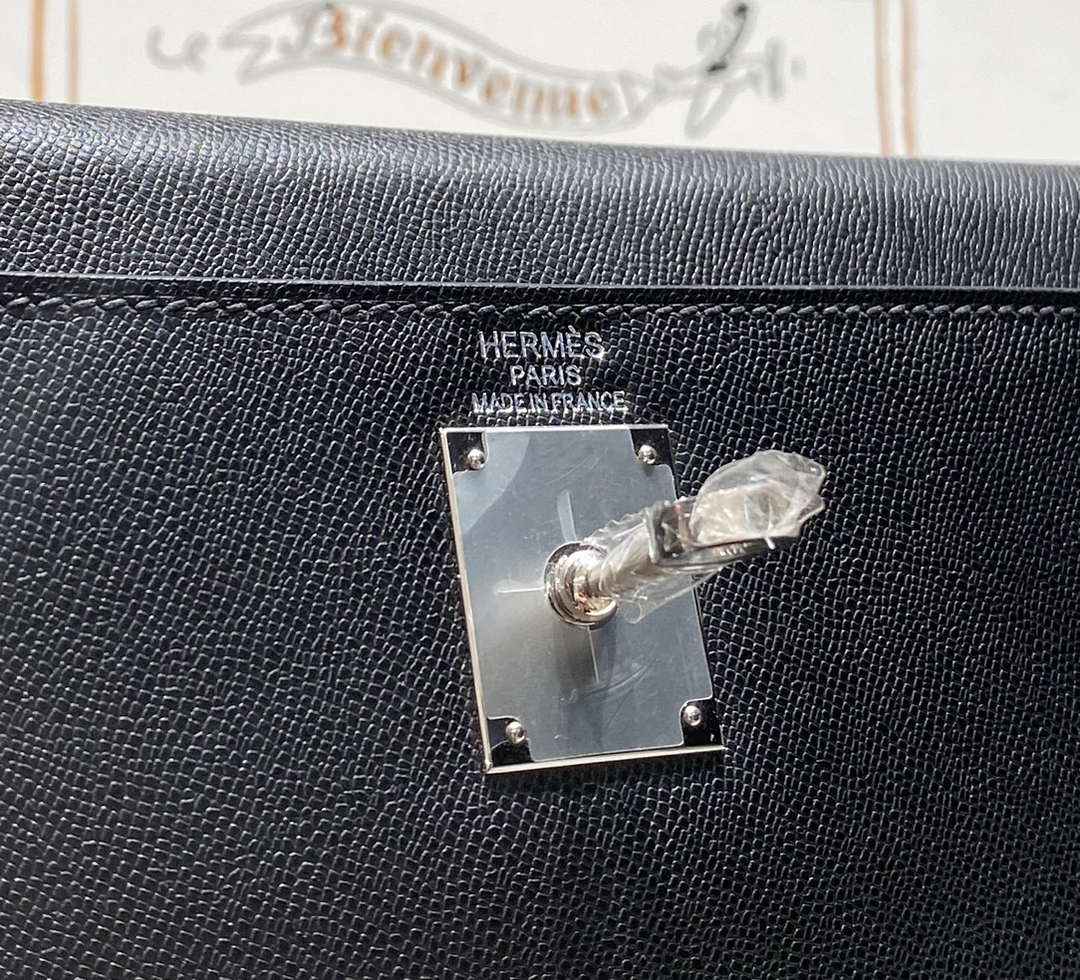 Hermes Kelly Bag Black Epsom Leather Silver Hardware