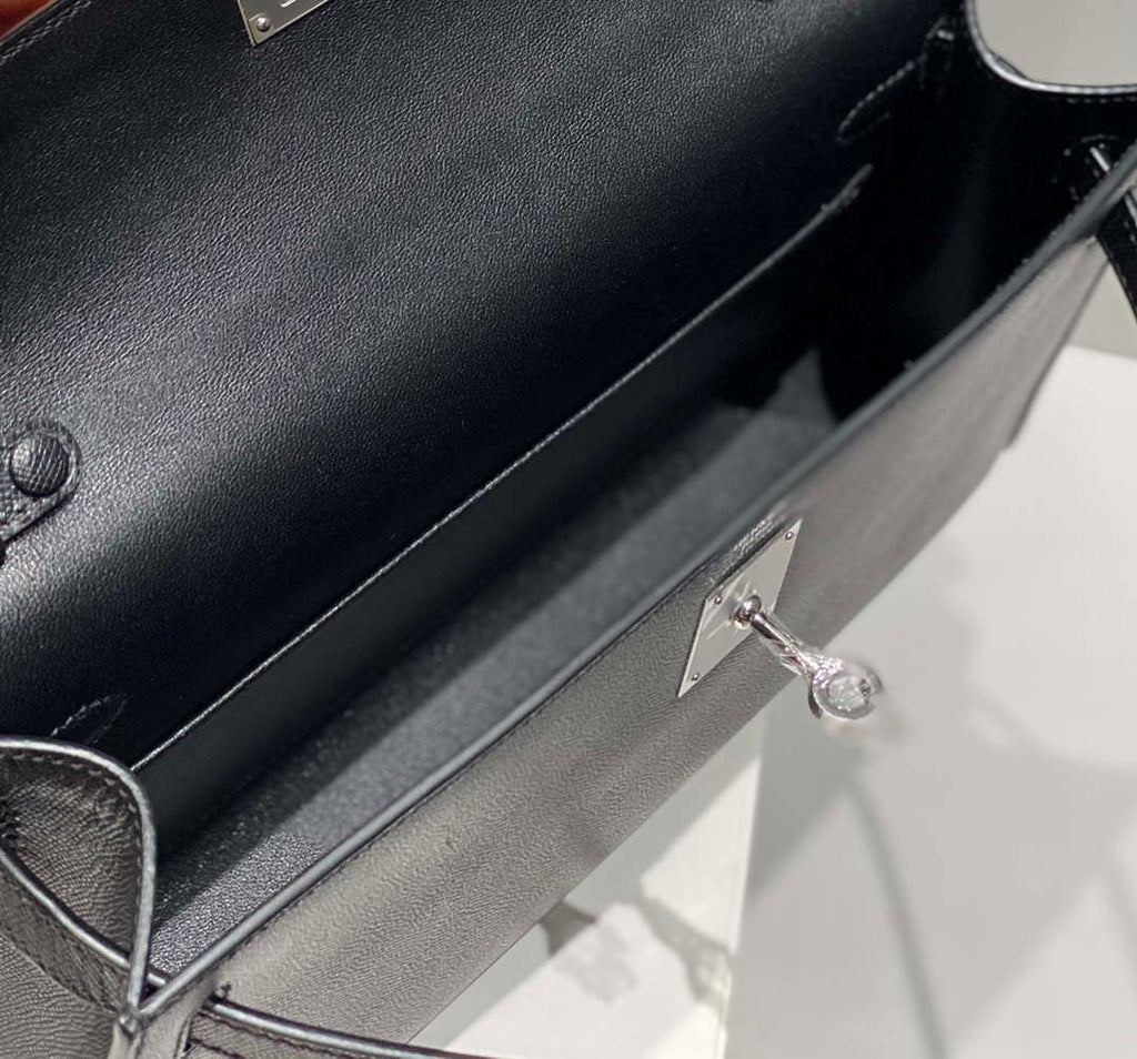 Hermes Kelly Bag Black Epsom Leather Silver Hardware