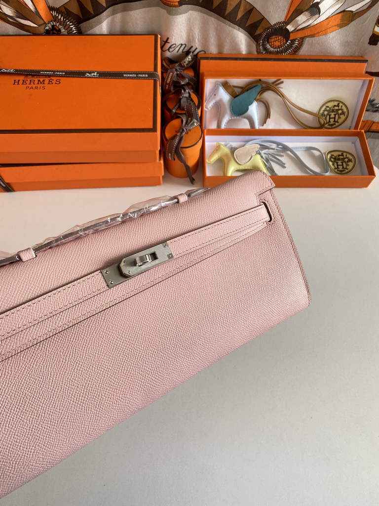 Hermès Kelly Cut Clutch 31cm Epsom Leather Light Pink Silver