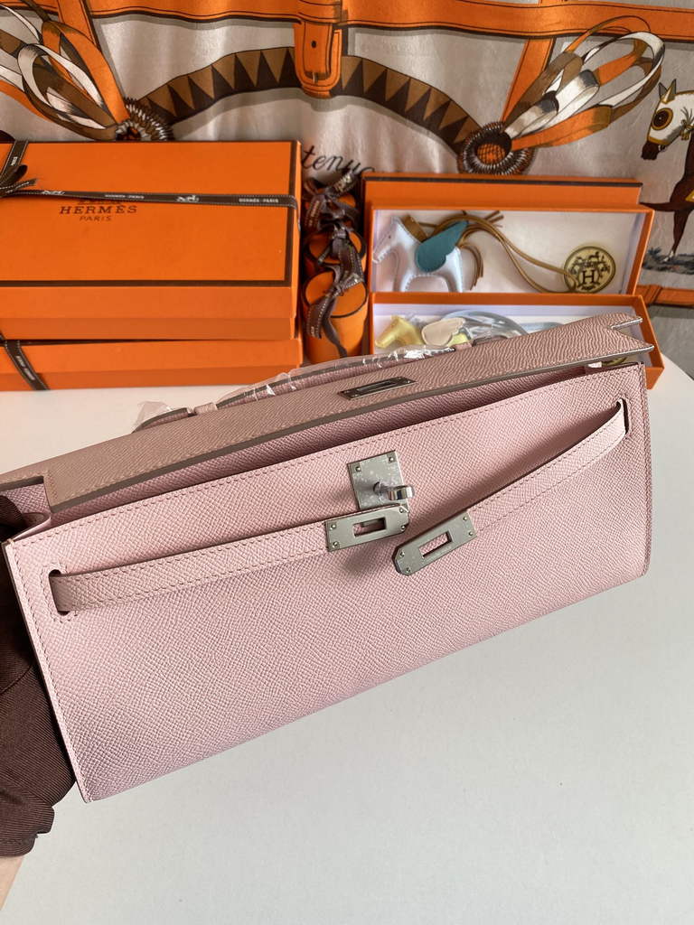 Hermès Kelly Cut Clutch 31cm Epsom Leather Light Pink Silver