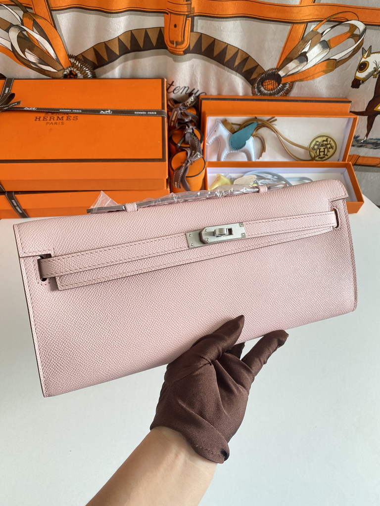 Hermès Kelly Cut Clutch 31cm Epsom Leather Light Pink Silver