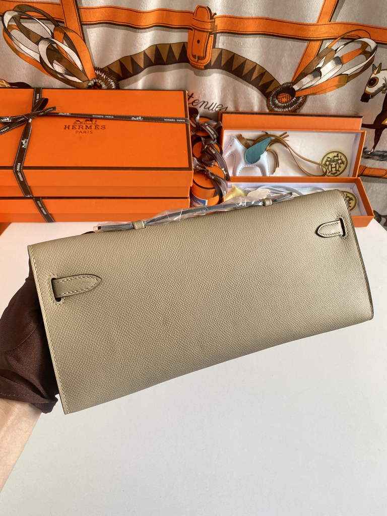 Hermès Kelly Cut Clutch 31cm Epsom Leather Light Gray Gold
