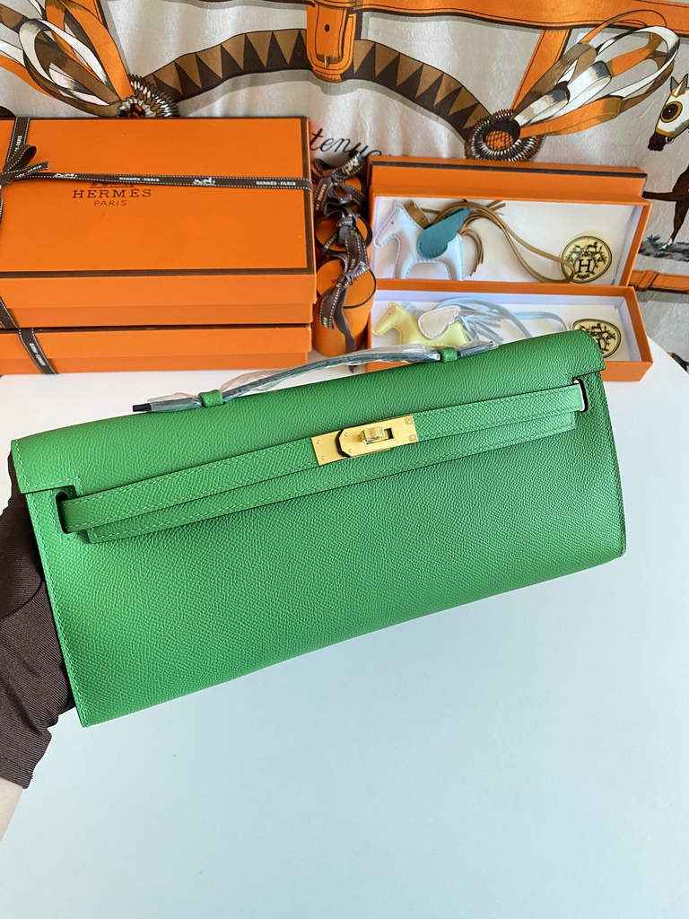 Hermès Kelly Cut Clutch 31cm Epsom Leather Gold Green