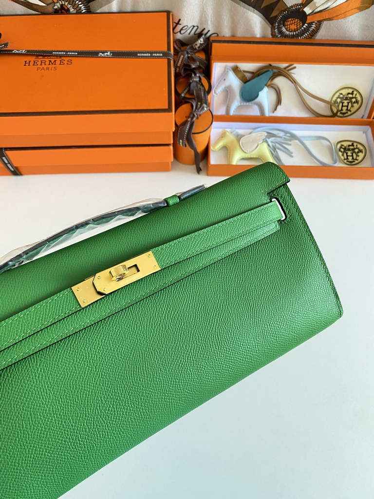 Hermès Kelly Cut Clutch 31cm Epsom Leather Gold Green