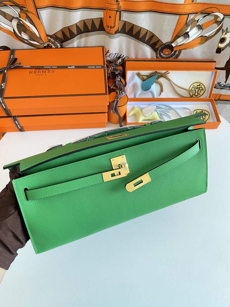Hermès Kelly Cut Clutch 31cm Epsom Leather Gold Green