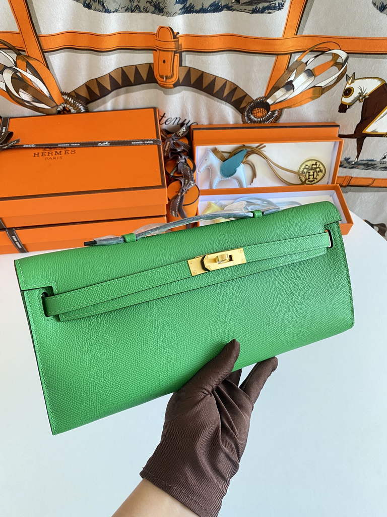 Hermès Kelly Cut Clutch 31cm Epsom Leather Gold Green