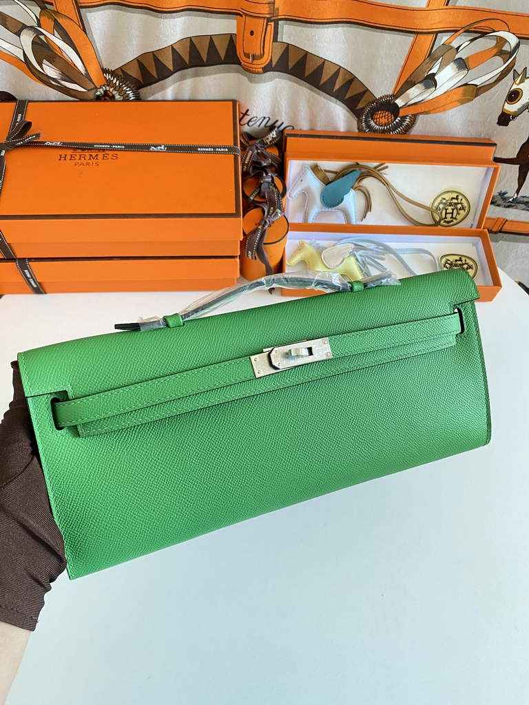 Hermès Kelly Cut Clutch 31cm Epsom Leather Silver Green