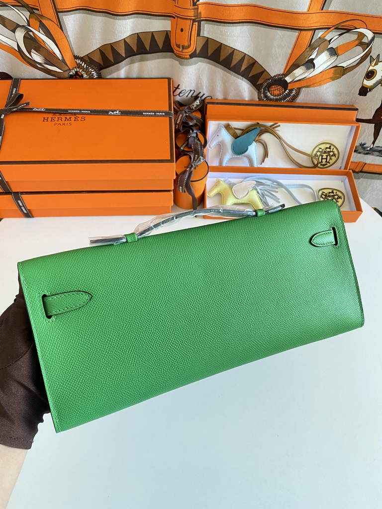 Hermès Kelly Cut Clutch 31cm Epsom Leather Silver Green