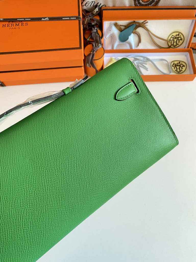 Hermès Kelly Cut Clutch 31cm Epsom Leather Silver Green