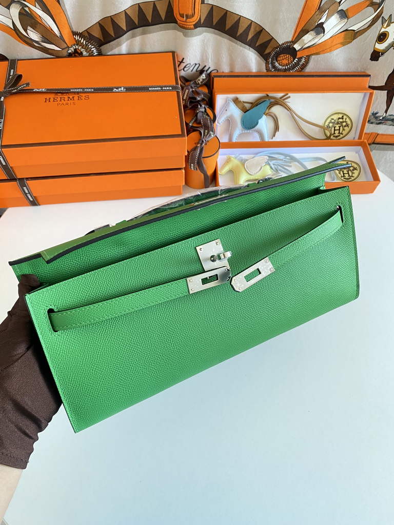 Hermès Kelly Cut Clutch 31cm Epsom Leather Silver Green
