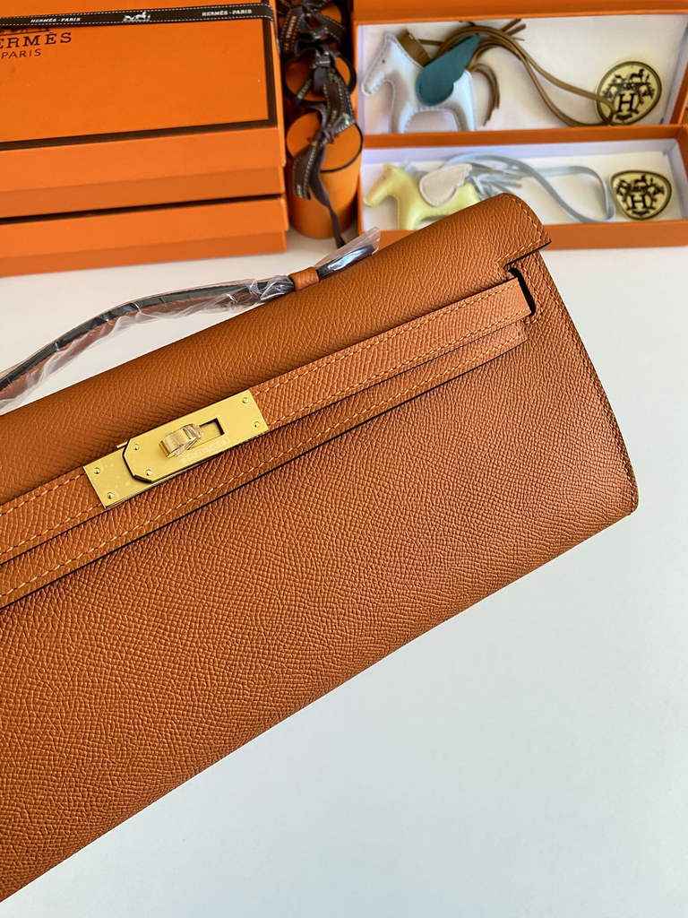 Hermès Kelly Cut Clutch 31cm Epsom Leather Orange Gold