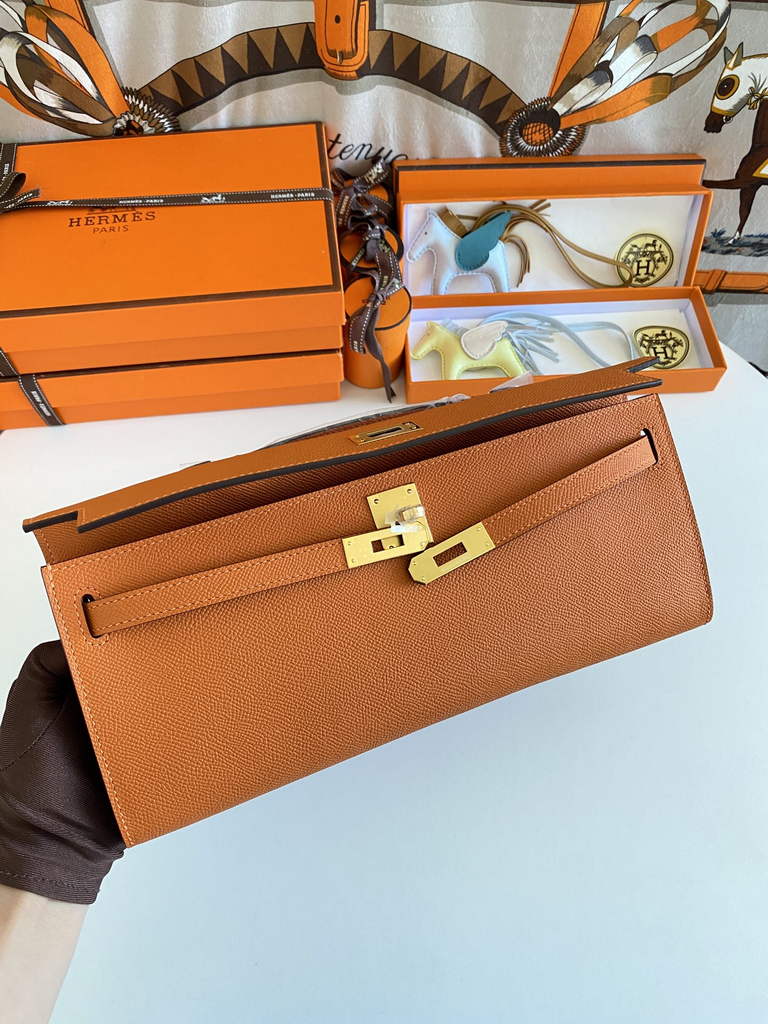 Hermès Kelly Cut Clutch 31cm Epsom Leather Orange Gold