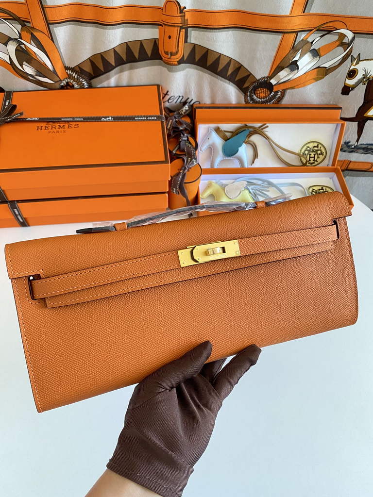 Hermès Kelly Cut Clutch 31cm Epsom Leather Orange Gold