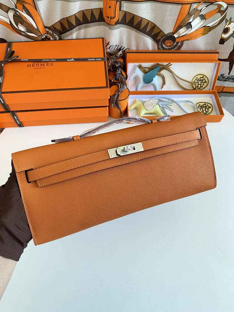 Hermès Kelly Cut Clutch 31cm Epsom Leather Orange Silver