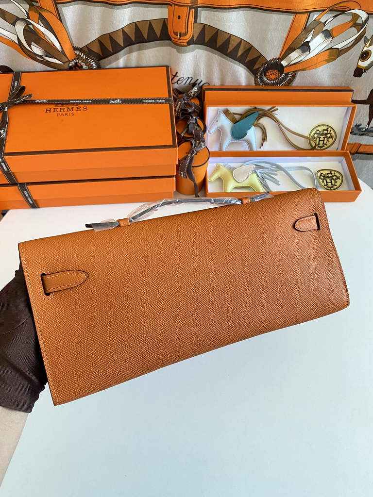 Hermès Kelly Cut Clutch 31cm Epsom Leather Orange Silver