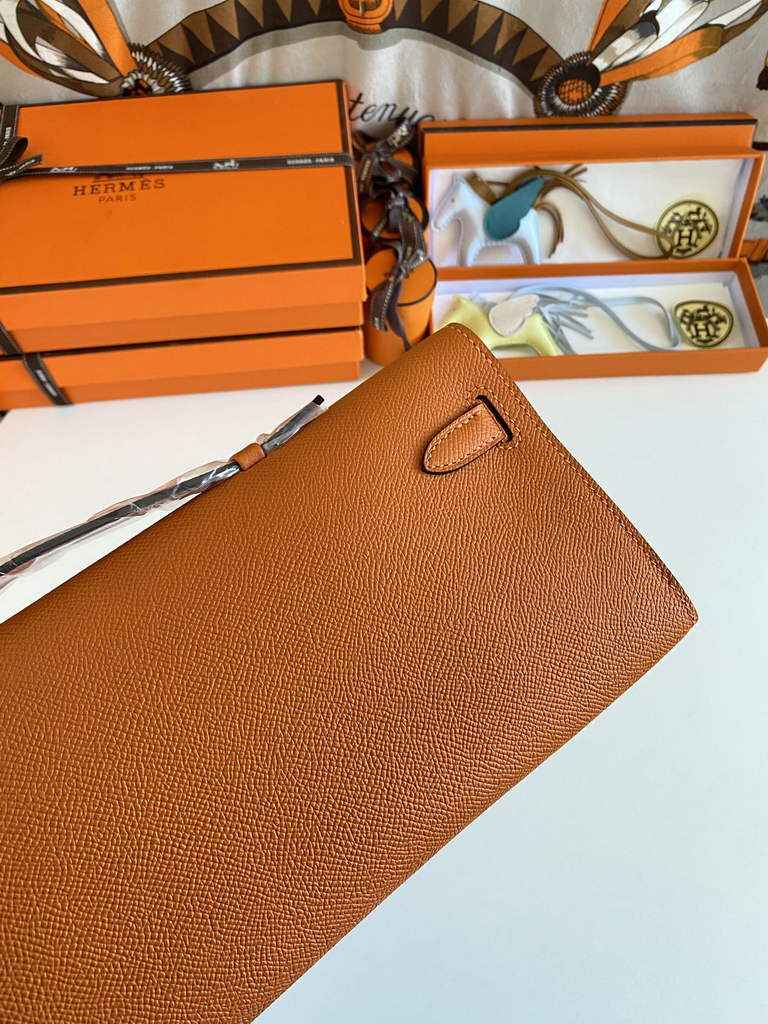 Hermès Kelly Cut Clutch 31cm Epsom Leather Orange Silver