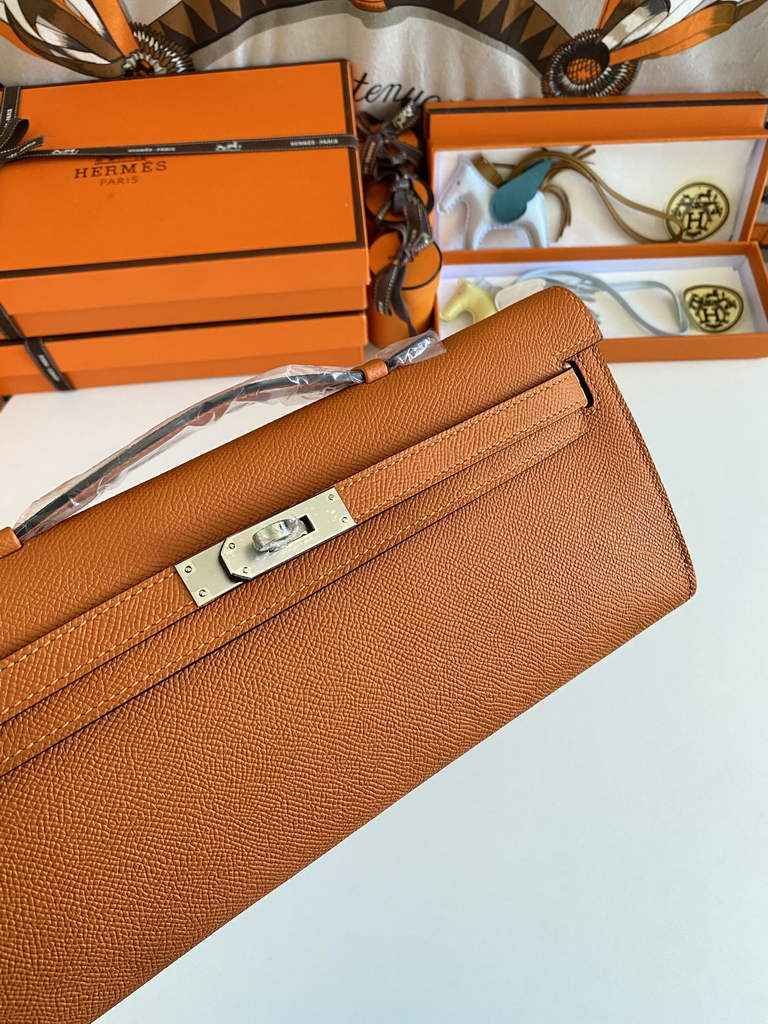 Hermès Kelly Cut Clutch 31cm Epsom Leather Orange Silver
