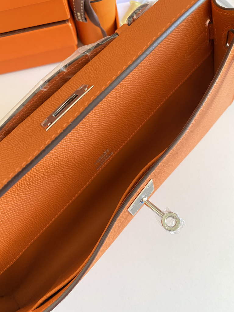Hermès Kelly Cut Clutch 31cm Epsom Leather Orange Silver
