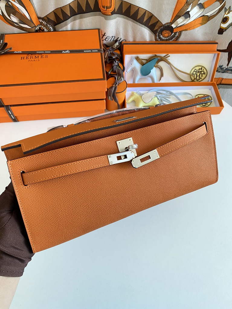 Hermès Kelly Cut Clutch 31cm Epsom Leather Orange Silver
