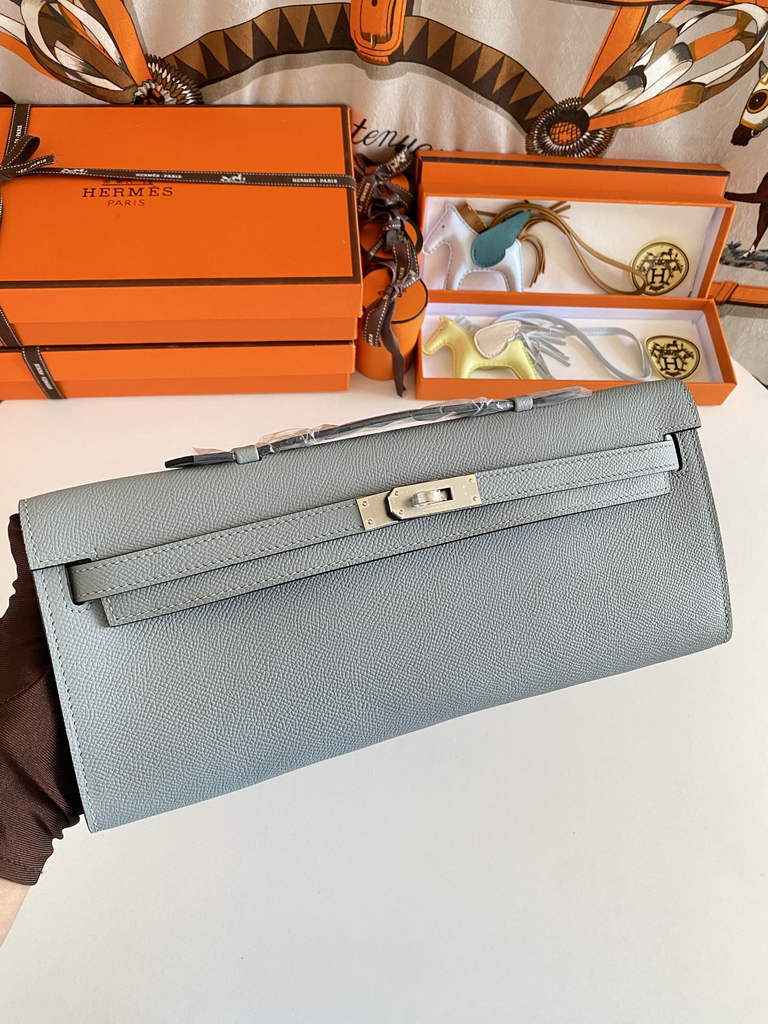Hermès Kelly Cut Clutch 31cm Epsom Leather Gray Silver